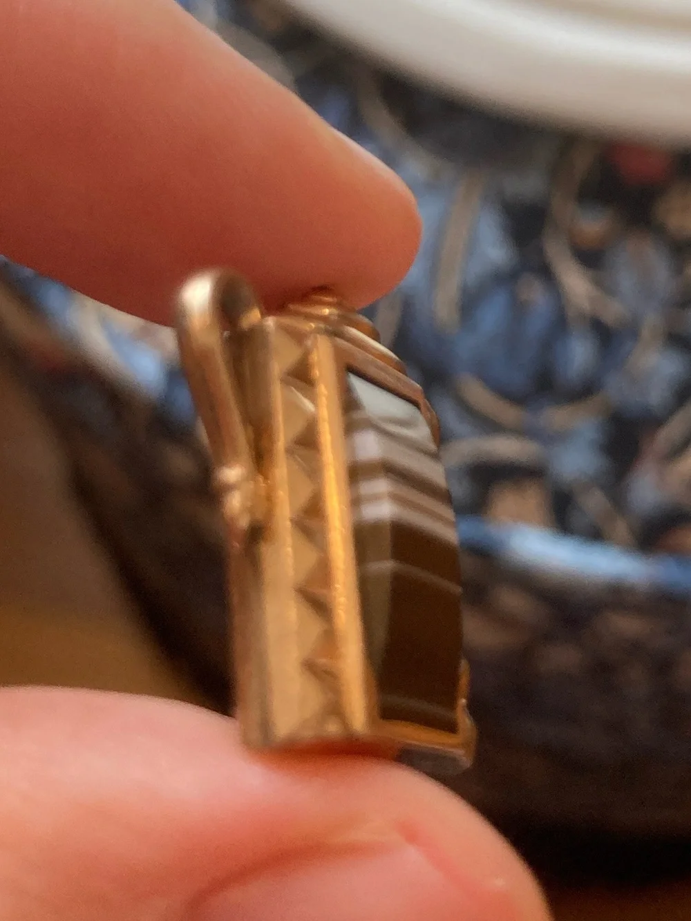 Antique Victorian Double-Sided Banded Agate Gold-Filled Dangling Charm